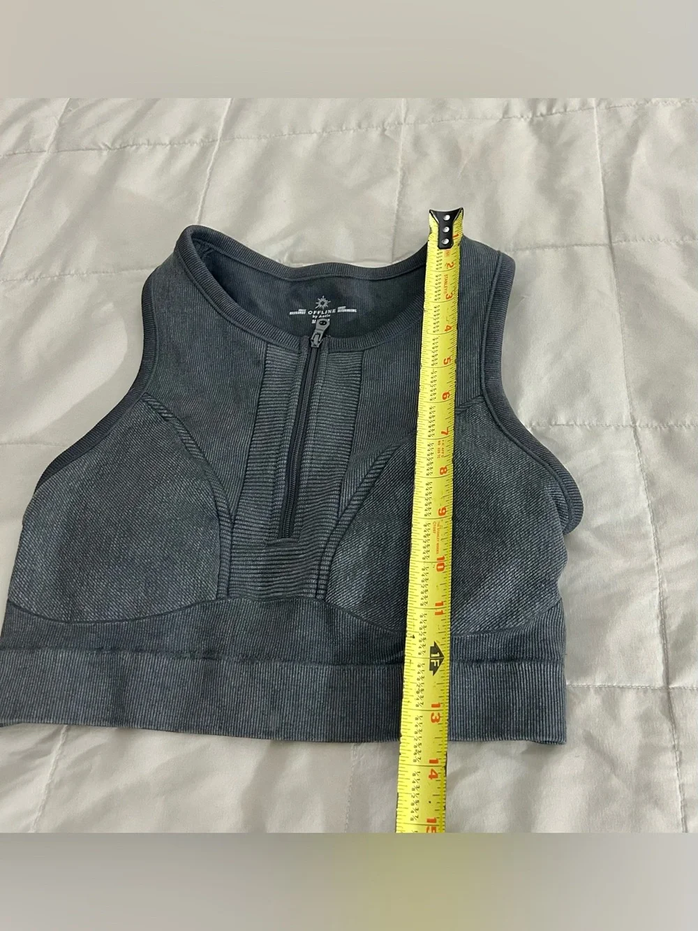 OFFLINE by Aerie Seamless Zip Front Sports Bra, Charcoal, Women’s Medium